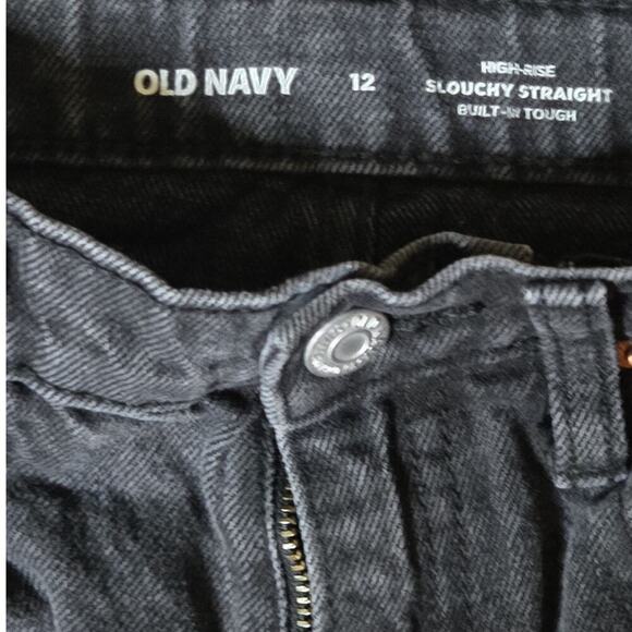 Old Navy Women’s Size 12 High Rise Slouchy Straight Black Cropped Ripped Jeans - Picture 7 of 11